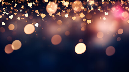 Heart shaped golden bokeh light particles background. Defocused. - Powered by Adobe