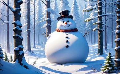 Fototapeta premium Fantastic winter landscape with a snowman. AI