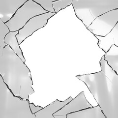 Broken glass texture isolated cracks on a white background. Broken glass png, fragments png. Crack, pieces of glass PNG. Macro camera pieces of glass.