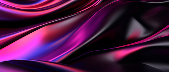 Obraz premium Holographic iridescent silkky texture wallpaper in purple and black colors. 