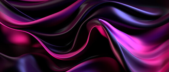 Holographic iridescent silkky texture wallpaper in purple and black colors. 