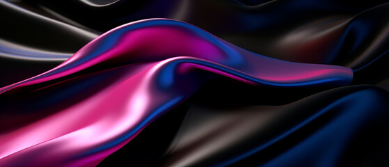 Holographic iridescent silkky texture wallpaper in purple and black colors. 