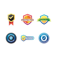 Protection, protected shield concept with banner. Safety badge icon. Security label. Vector illustration
