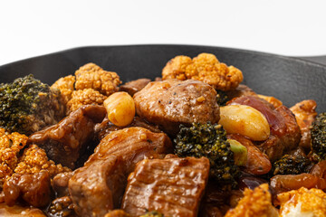 pork bites steak on white background