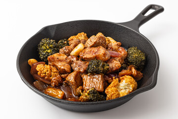pork bites steak on white background