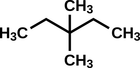 3,3-dimethylpentane structural formula, heptane isomer vector illustration