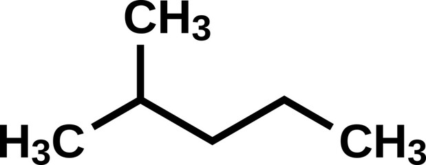 Isohexane structural formula. 2-methylpentane, hexane isomer vector illustration