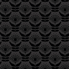 Evil eye repeating pattern. Flat seamles repeating pattern. Editable vector file. Can use as background, print, fashion fabric, wallpaper, wrapping paper, etc.