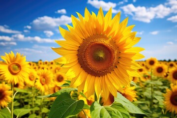 field of sunflowers on a summer day Sunflower Harvest in Full Bloom