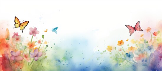 The background of the watercolor design beautifully captures the vibrant colors of the summer sky while the floral illustrations and whimsical butterflies celebrate the beauty of nature in t