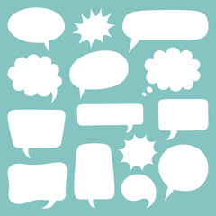 Cartoon speech bubble set with various shapes. Thinking sign, chatting box or message box. Vector cloud or empty dialog frame on coloured background. - obrazy, fototapety, plakaty
