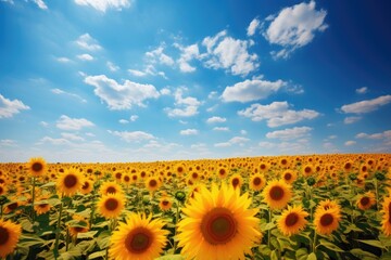 Fototapeta premium field of sunflowers on a summer day Sunflower Harvest in Full Bloom