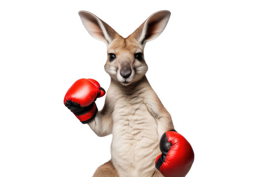 a high quality stock photograph of kangeroo with red boxing gloves isolated on a white background