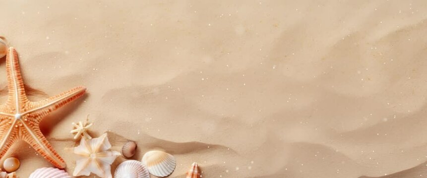 Anamorphic video summer background. Sea shell and sand.