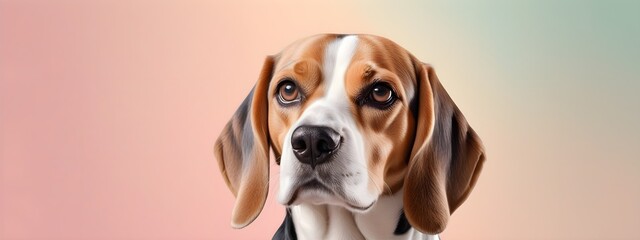Studio portraits of a funny Beagle dog on a plain and colored background. Creative animal concept, dog on a uniform background for design and advertising.