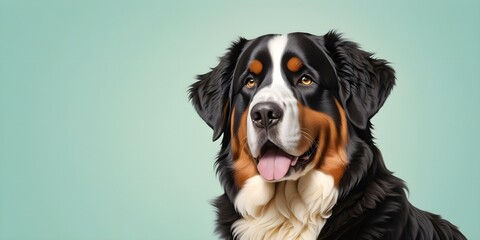 Studio portraits of a funny Bernese Mountain dog on a plain and colored background. Creative animal concept, dog on a uniform background for design and advertising.