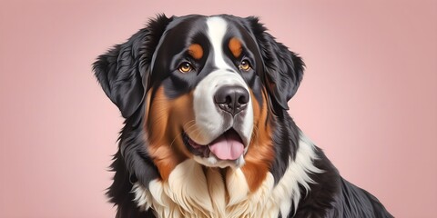 Studio portraits of a funny Bernese Mountain dog on a plain and colored background. Creative animal concept, dog on a uniform background for design and advertising.