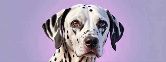 Studio portraits of a funny Dalmatian dog on a plain and colored background. Creative animal concept, dog on a uniform background for design and advertising.