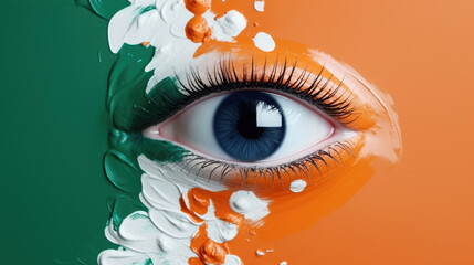 Painting of an eye of india republic day looking at camera - obrazy, fototapety, plakaty