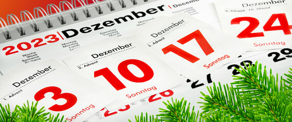 Deutscher Kalender und Advent im Dezember 2023  Adventszeit und alle Adventstage