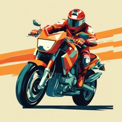 Classic motorbike rider cartoon, AI generated Image
