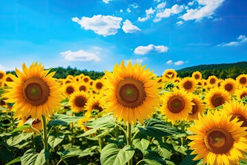 Fototapeta premium field of sunflowers on a summer day Sunflower Harvest in Full Bloom