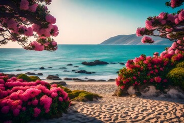 beach with colorful flowers