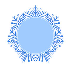 Round Vector blue Christmas winter frame made of snowflake with place for text. Perfect copyspace for decorating social networks, photos and greeting card