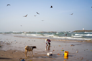 scène de plage dans un quartier populaire de la ville de Dakar au Sénégal