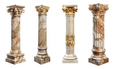 Set of ancient columns on transparent background. Edited AI illustration. - obrazy, fototapety, plakaty