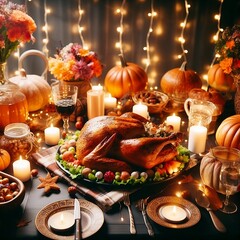 Turkey for thanks giving dinner on beautiful table