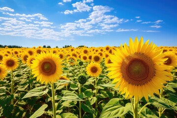Obraz premium field of sunflowers on a summer day Sunflower Harvest in Full Bloom