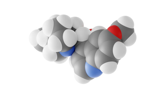quinine molecule, antimalarials, molecular structure, isolated 3d model van der Waals
