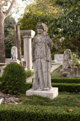 Old plaster sculptures and bas-reliefs, wall texture and patterns. Elements of architectural decorations of buildings. On the streets in Istanbul, public places.