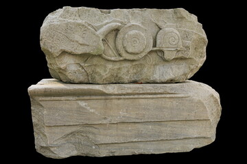 Old plaster sculptures and bas-reliefs, wall texture and patterns. Elements of architectural...