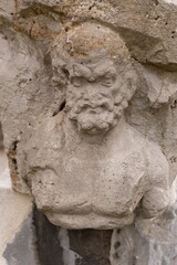 Old plaster sculptures and bas-reliefs, wall texture and patterns. Elements of architectural decorations of buildings. On the streets in Istanbul, public places.