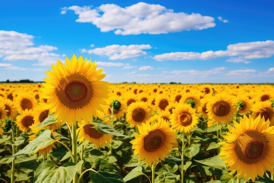 field of sunflowers on a summer day Sunflower Harvest in Full Bloom