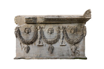 Old plaster sculptures and bas-reliefs, wall texture and patterns. Elements of architectural decorations of buildings. On the streets in Istanbul, public places.