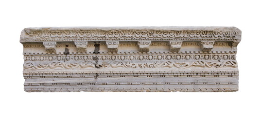 Old plaster sculptures and bas-reliefs, wall texture and patterns. Elements of architectural decorations of buildings. On the streets in Istanbul, public places.