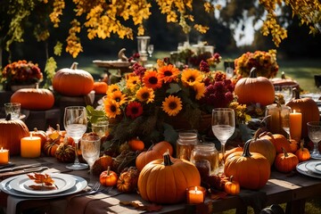 Naklejka na ściany i meble halloween pumpkins in a garden