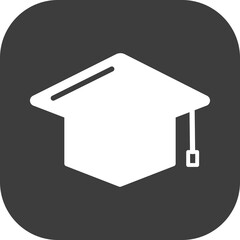 Graduation icon in black square.