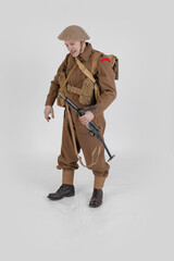 The man is an actor in vintage military uniform of the American soldier, period World War I, 1914-1918