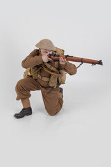 The man is an actor in vintage military uniform of the American soldier, period World War I, 1914-1918