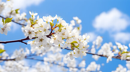 Obraz premium Delicate white blossoms adorn a tree branch, signaling the arrival of spring.