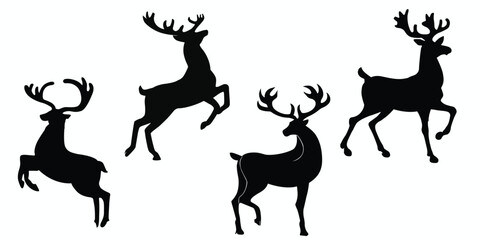 Set of Christmas deer silhouettes. Christmas deer vectors.