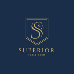 Elegant luxury letter S or SS monogram horse logo, letter S or SS horse logo, horse head logo