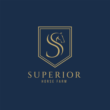 Elegant luxury letter S or SS monogram horse logo, letter S or SS horse logo, horse head logo
