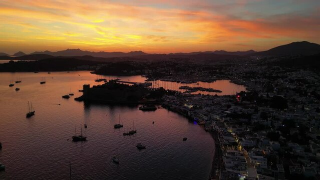 Aerial view of Bodrum in Mugla Province, Turkey.