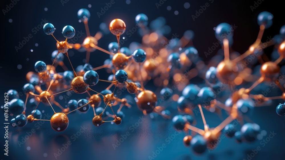 Wall mural abstract science background with atoms and molecules, illustration of molecular structure for backdr
