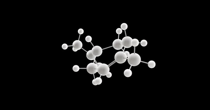 Limonene molecule, rotating 3D model of aliphatic hydrocarbon, looped video with alpha channel
